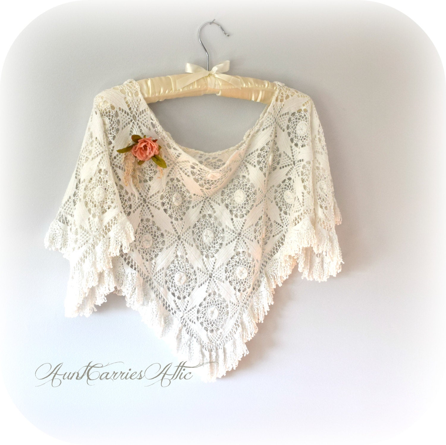 White Bridal Shawl Rustic Chic Very Delicate by auntcarriesattic