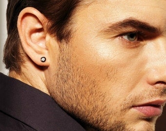 Real diamond stud earrings for men, mens diamond studs, black stud earrings for guys, mens black stud earrings, black post earrings, E500SB
