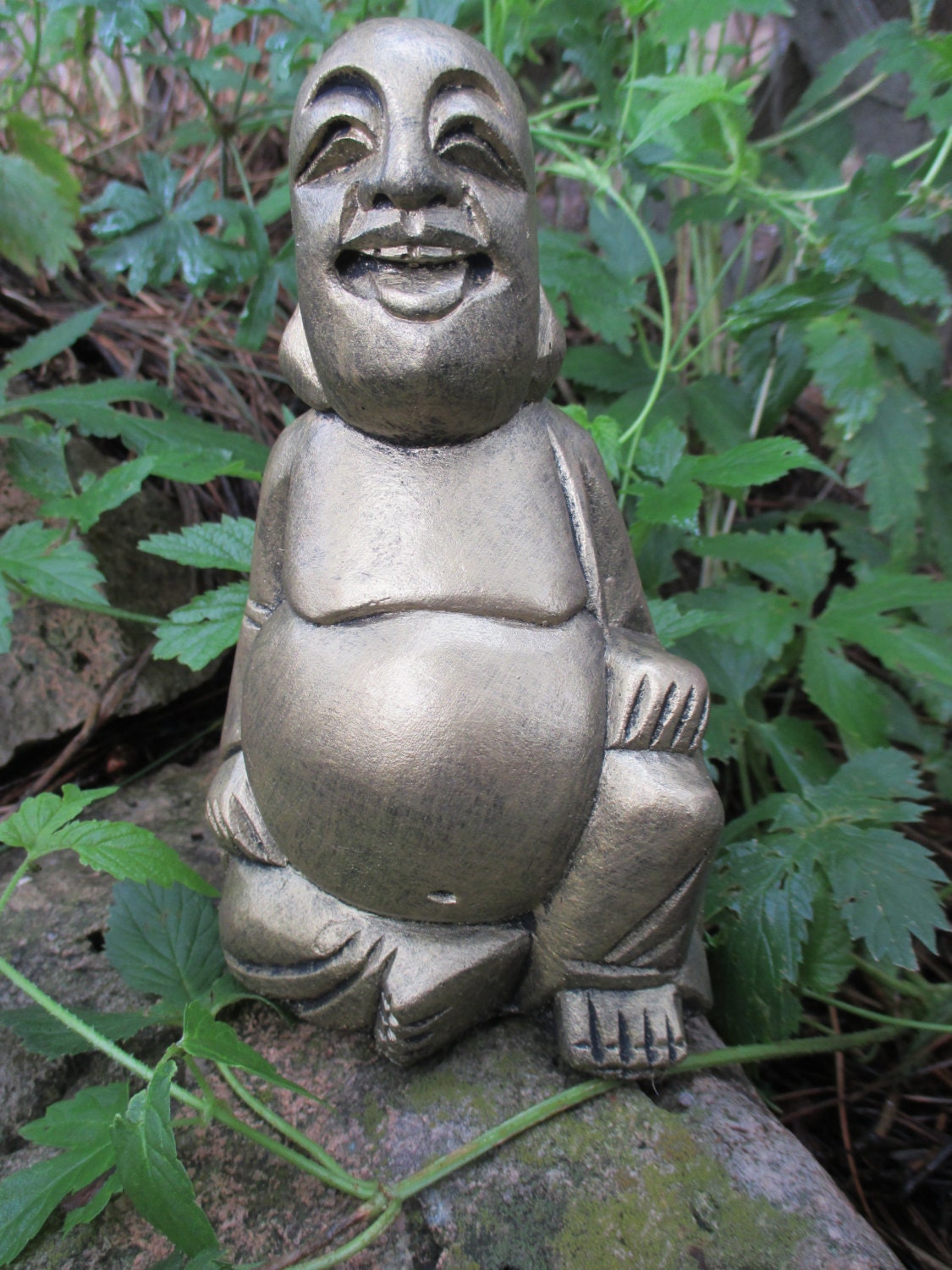 Buddha Concrete Garden Statue Gold Smiling Buddha Indoor