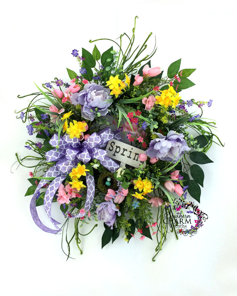 Silk Flower Wreath Front Door Spring by SouthernCharmWreaths