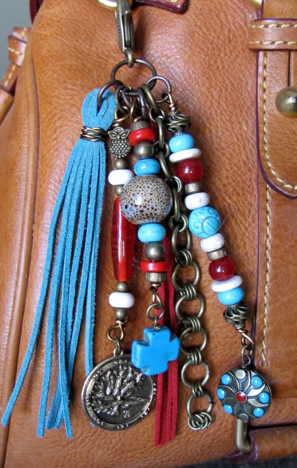 Boho Purse Charm Charm Tassel Zipper Pull Key Chain