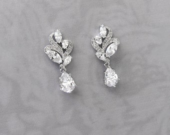 Vintage Style Crystal Wedding Earrings, Vintage Style 1920s Gatsby Bridal Earrings, Bridesmaid Earrings, Wedding Earrings - 'ALLURA'