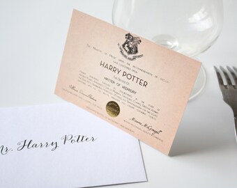 Harry Potter wedding favors Party supplies Hogwarts SMALL card Harry Potter Card- Custom name Master of Wizardry