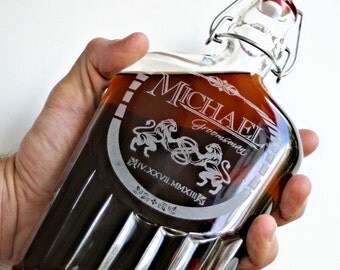 Groomsman Flask, Etched Flask, Swing-Top 16oz Glass Flask Whiskey Decanter with Personalized Design, Wedding gift, Man Cave, Bar Decor