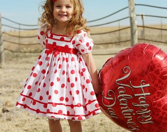 White & Red Polka Dot Shirley Temple Baby Doll Style Short Puffy Sleeve Dress Infant Baby Toddler Girl, Shirley Temple Costume Dress