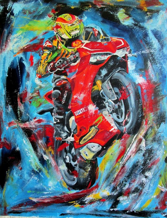 Ducati motorcycle oil painting 16 x 20 by SportsHorseArtist