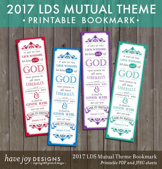 2017 lds mutual theme bookmarks printable instant download