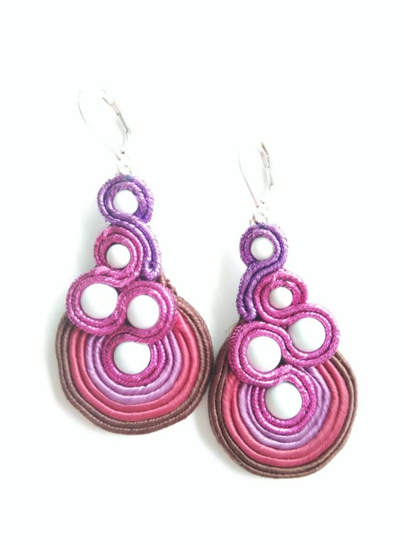 Items similar to Colorful dangle earrings unique handmade soutache earrings for her, Gift for