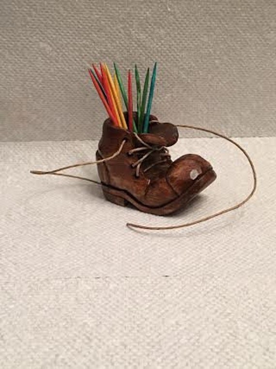 Hand Carved Wooden Old Shoe Toothpick Holder by RWKWoodcarving
