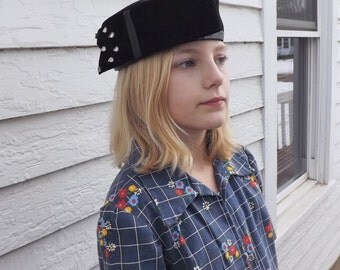 Black Pillbox Hat 80s Vintage Kirsten Randolph 1980s Retro