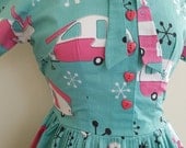 50's style Summer Holiday Cotton Dress, camper, Pinup, vintage reproduction, novelty print