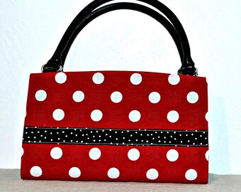 Red with White Polka Dots with Black Polka Dot Ribbon Magnetic Bag Shell Cover