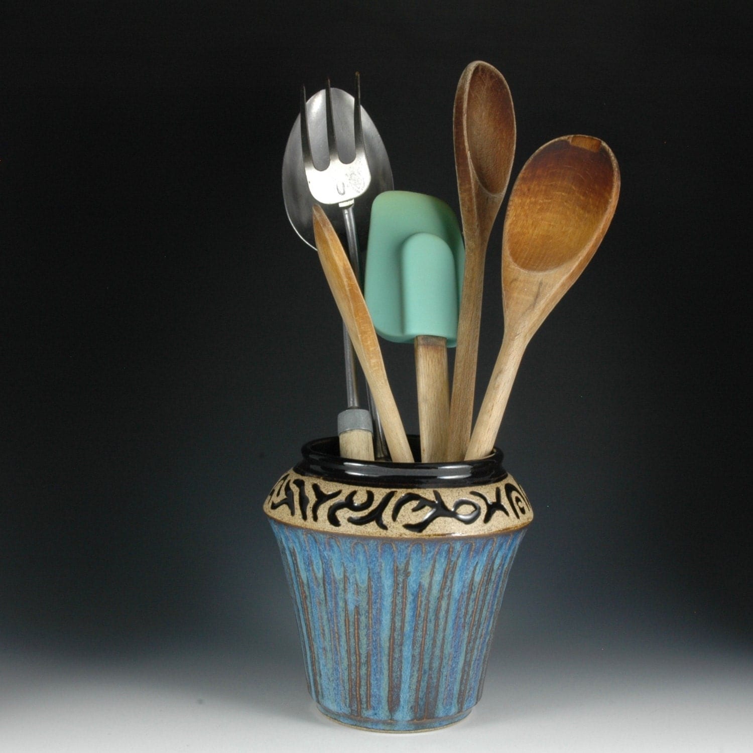 Unique ceramic container Blue utensil holder by douglasbechler