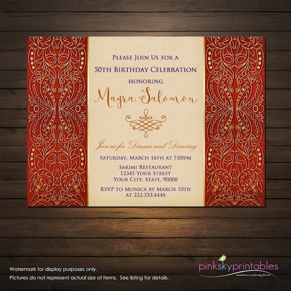 Moroccan Birthday Party Invitations Printable File Damask