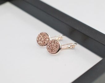 Rose Gold Druzy Earrings, Druzy Earrings, Rose Gold Earrings, Bridal Druzy, Bridal Earrings, Faux Druzy Earrings, Faux Druzy, Gift for Her