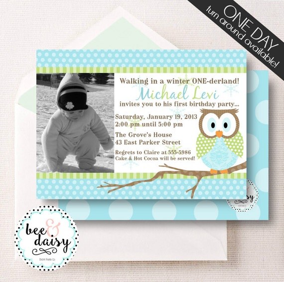 Winter OneDerland Owl Invitation, Owl Birthday Invitation, Owl Party, Boy First Birthday, Boy Birthday, Owl Photo Invite, BeeAndDaisy Il_570xn