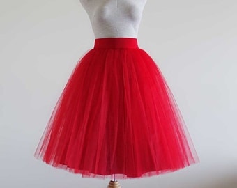 Red Tulle skirt. Tulle skirt.Women tulle skirt. Tutu skirt. Adult tutu skirt. Tea length tulle skirt