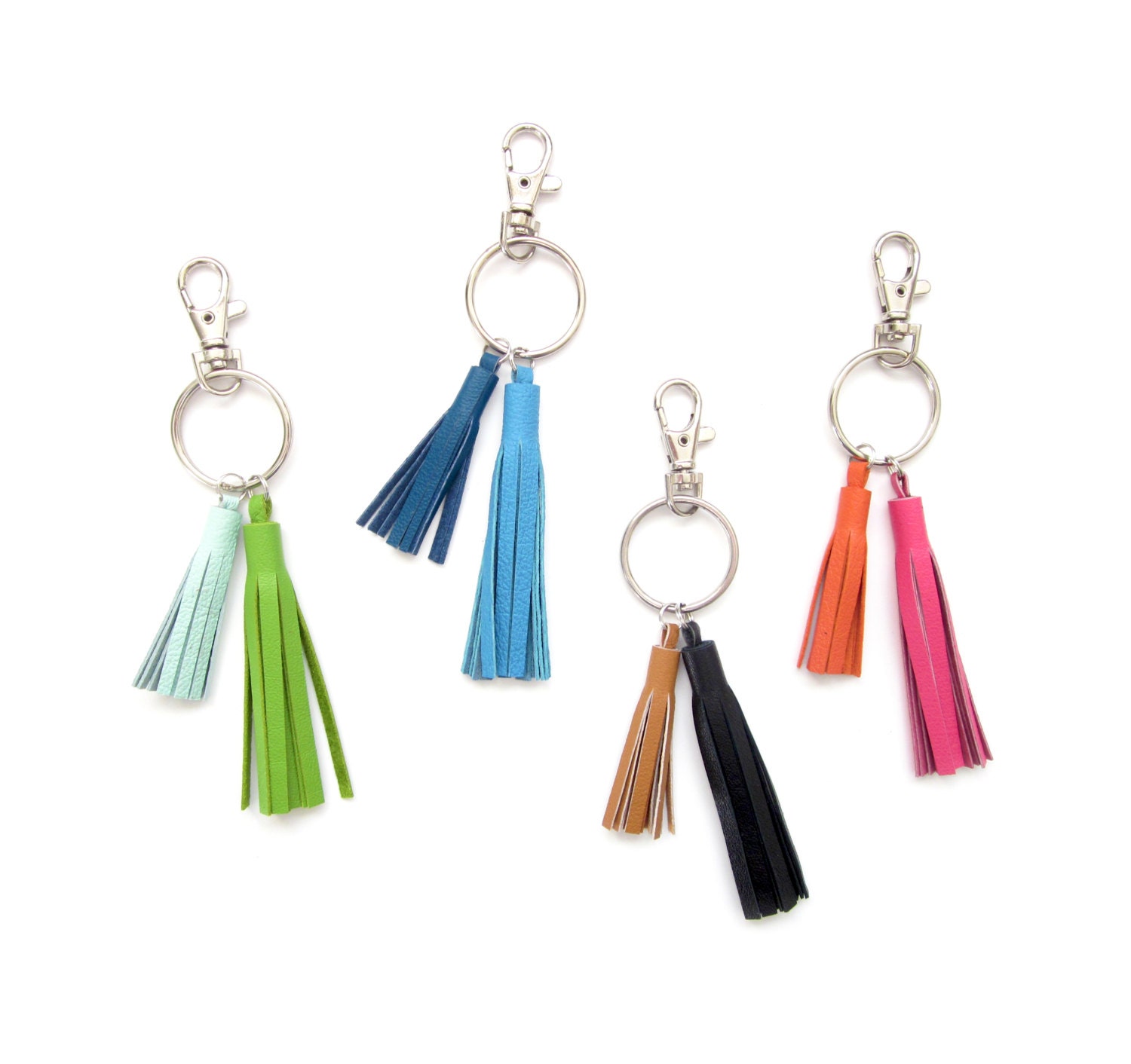 Double Tassel Key Ring Colorful Leather Tassels Key Chain