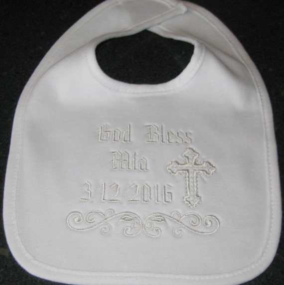 Personalized Baptism Bib Christening Bib Machine Embroidered