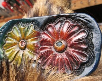 Leather keychain , custom key ring , Western keychain , red flower , custom key holder , handmade key fob