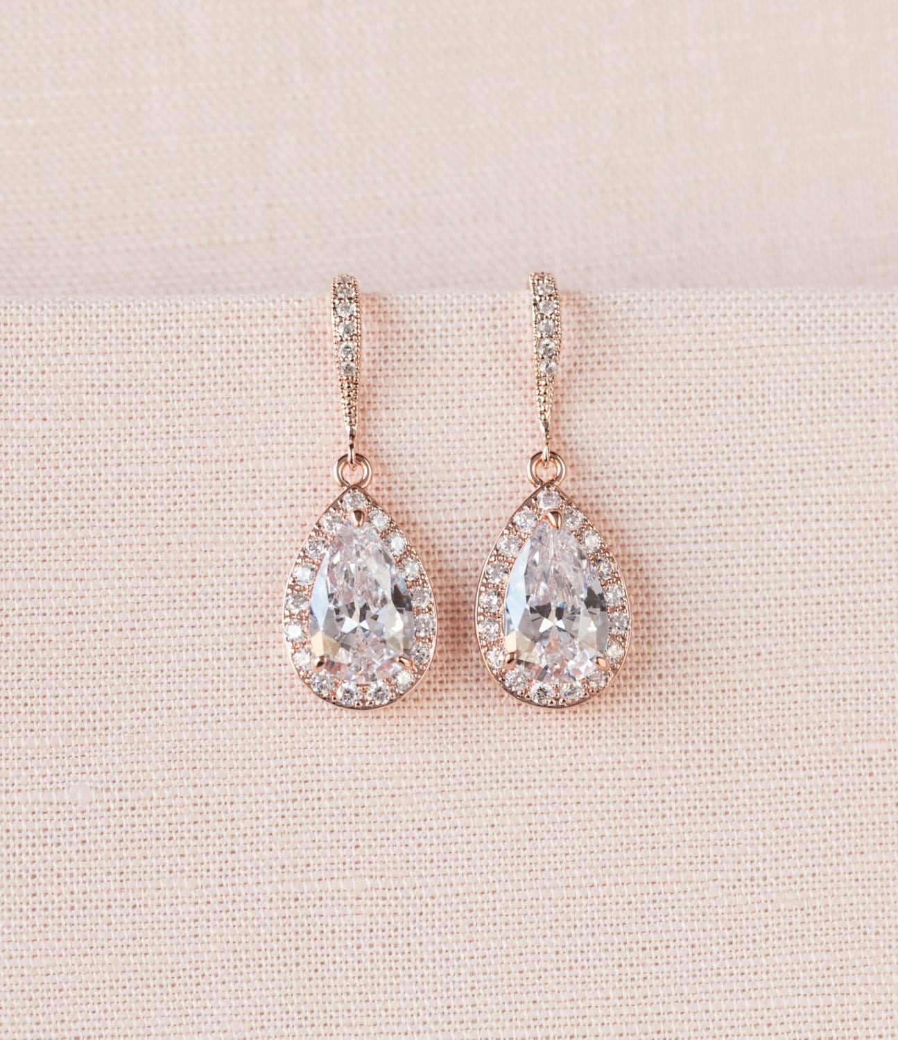 Rose Gold Bridal earrings, Pink Gold Wedding jewelry, Swarovski Crystal Wedding earrings Bridal jewelry, Ariel Drop Earrings