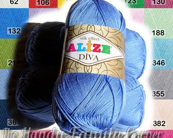 Set of 5 skeins hypoallergenic baby yarn Alize Diva with Silk Effect. Microfiber. Sport weight 4ply. Various Vibrant colours. Wholesale DSH