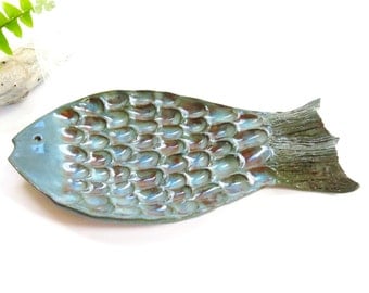 Pottery Fish Plate / Ceramic Soap Dish, Beach Theme Spoon Rest, Ocean Cottage Decor, Gifts for Him, USA Artisan Handmade, Fish Butter Dish