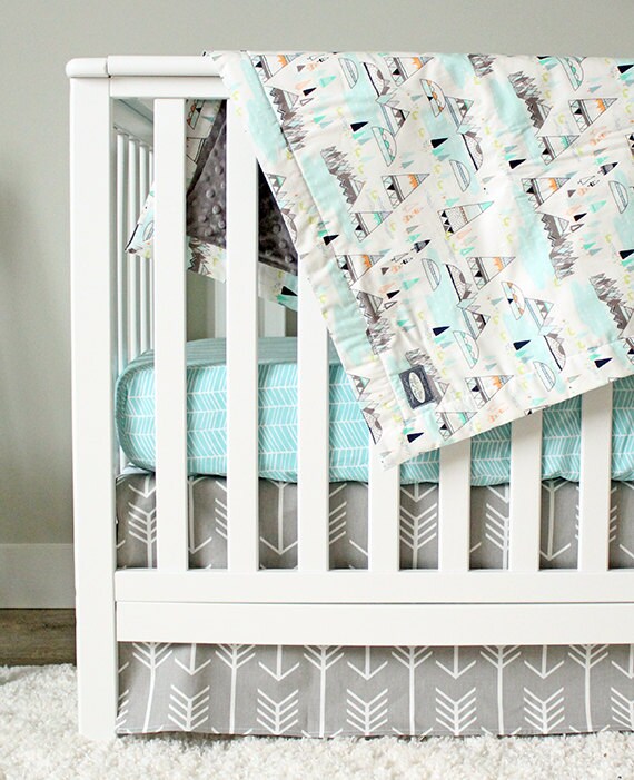 Arrow Crib bedding Indian Summer Baby Bedding Grey Aqua