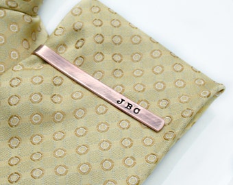 Groomsmen Tie Clip - Personalized Men's Rustic Copper Tie Bar - Monogrammed Tie Clip - Stamped Tie Clip - Copper Tie Bar