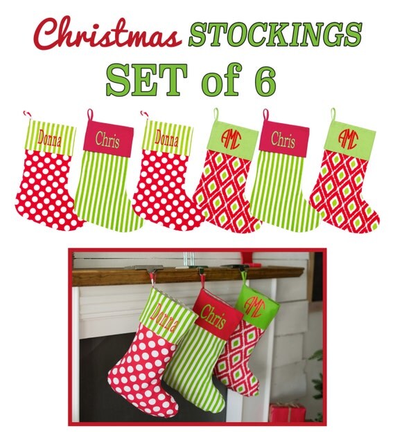 Personalized Christmas stockings set of 6 monogrammed family