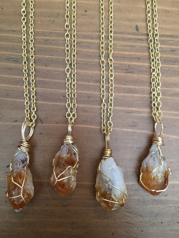 RAW CITRINE // Gold Wire Wrapped Pendant // by GretaAnnDesigns