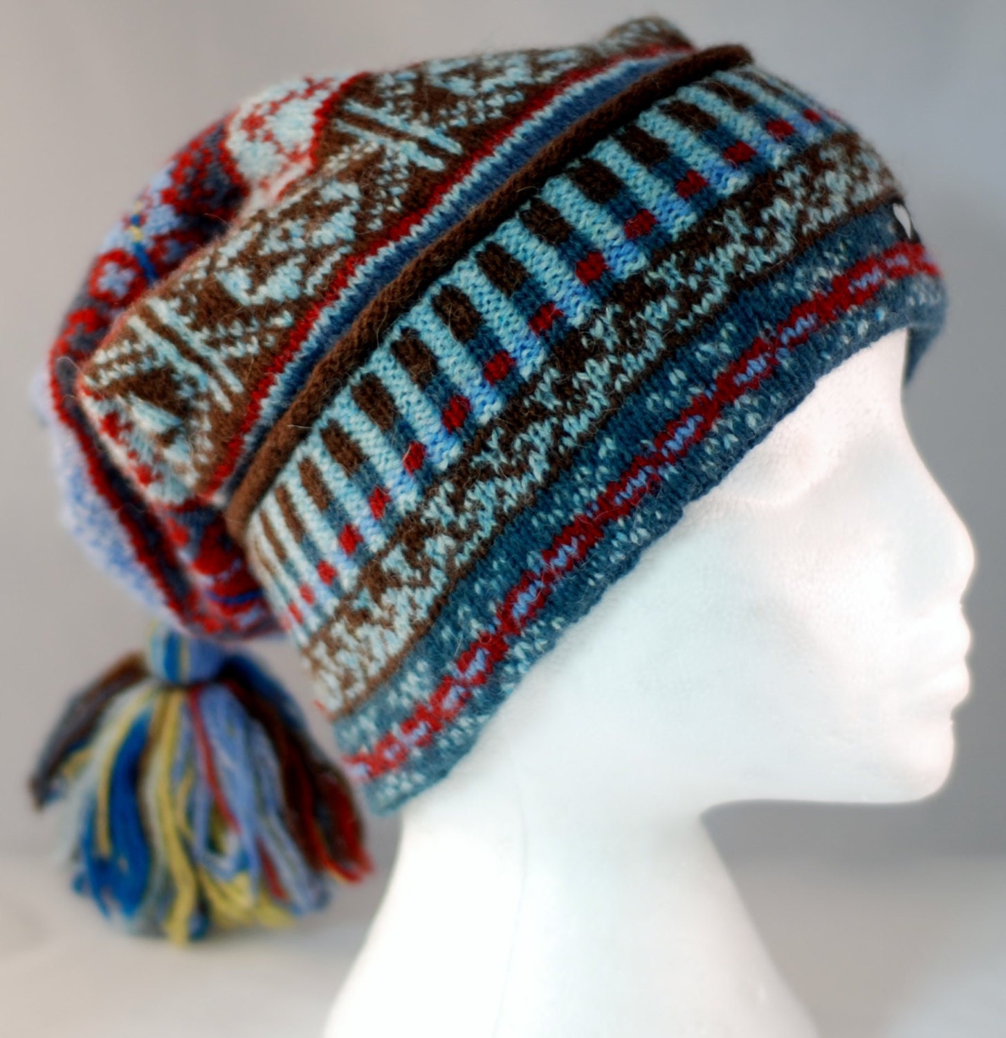 Fair isle hand knitted hat genuine Shetland wool Fishermens