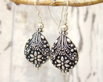 Bali Sterling Silver Dangle Earrings. Chunky Bali Sterling Silver Earrings. Sterling Silver Jewelry. Bali Jewelry. Scroll Design Earrings.