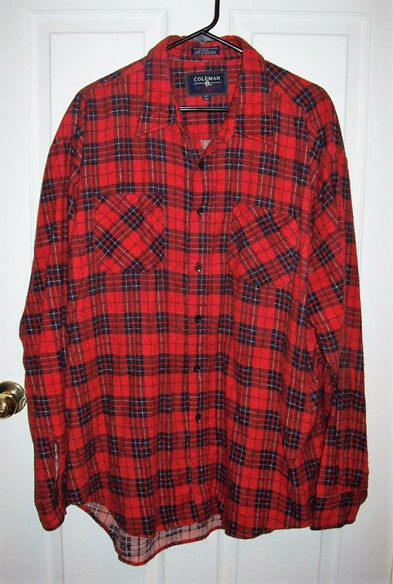 Vintage Men's Red & Black Plaid Flannel Shirt by COLEMAN
