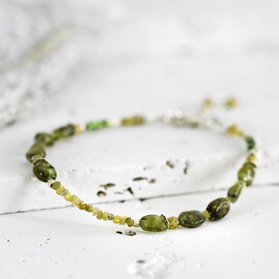 Yellow Diamond Bracelet - Skinny Peridot Bracelet