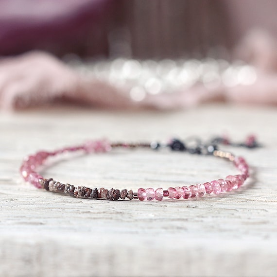 Pink Topaz Bracelet - Rough Diamond Bracelet