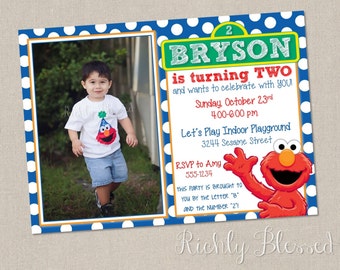 Elmo Inspired Invitation, Elmo Birthday Party, Blue Red Orange, Sesame Street Elmo Birthday, Printable DIY Elmo Invitation, Boy Elmo Party