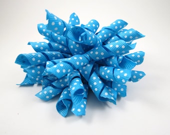 Turquoise Polka Dot Korker Hair Bow - Turquoise Hair Bow - Polka Dot Hair Bow - Turquoise White Polka Dot - Korker Hair Clip - Hair Clip