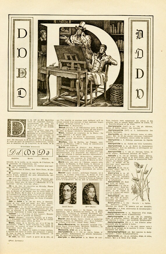 1948 Vintage Letter D French dictionary page Vintage initial D