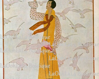 1926 Vogue Cover Digital Print Doves Damsel André E Marty Art French Fashion Dove Bird Lover Paris Printable Decor Download Last Minute Gift