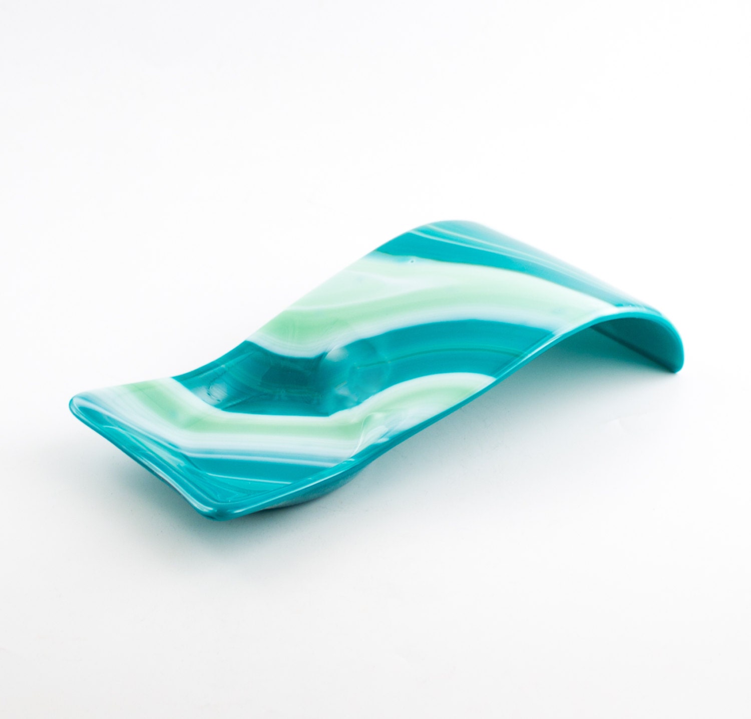 Fused Glass Spoon Rest Teal Kitchen Decor Utensil Holder