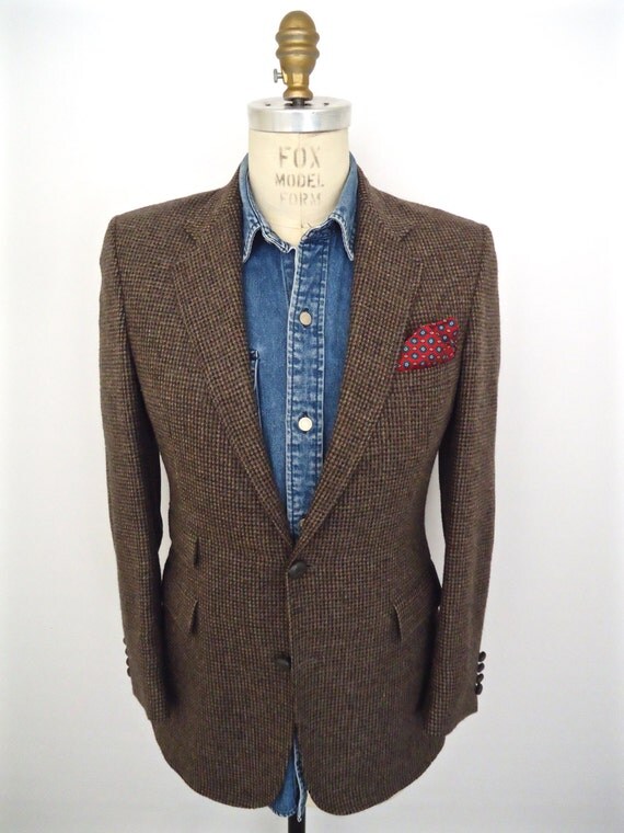Vintage Suede Elbow Patches Tweed Sport Coat with leather knot