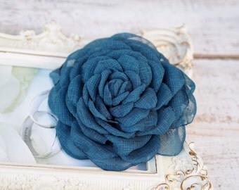 Blue Hair Fascinator, Teal Hair Clip, Huge Teal Hair Flower, Teal Wedding Flower Clip