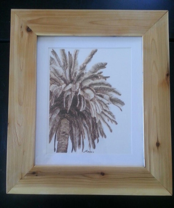 Woodburn Palm Tree BURNED on paper pyrography wall art