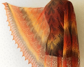 Hand Knit wool woman shawl in fall colours