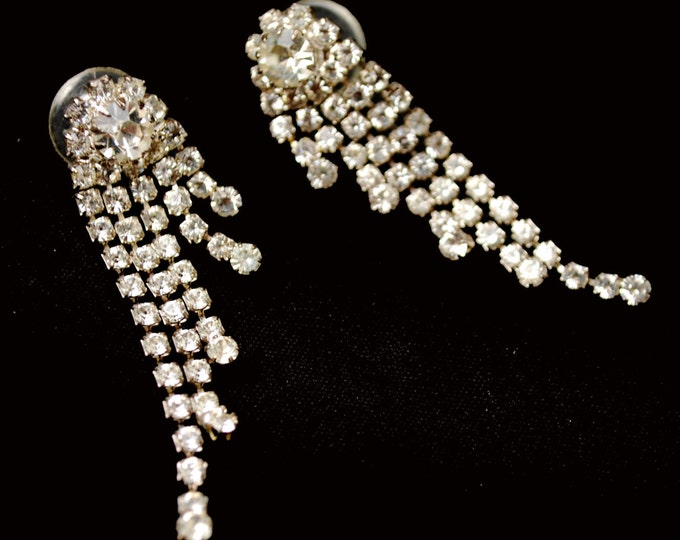 Rhinestone Earrings - Dangle chandelier -Pierced - Wedding Bride - formal Prom - Bling