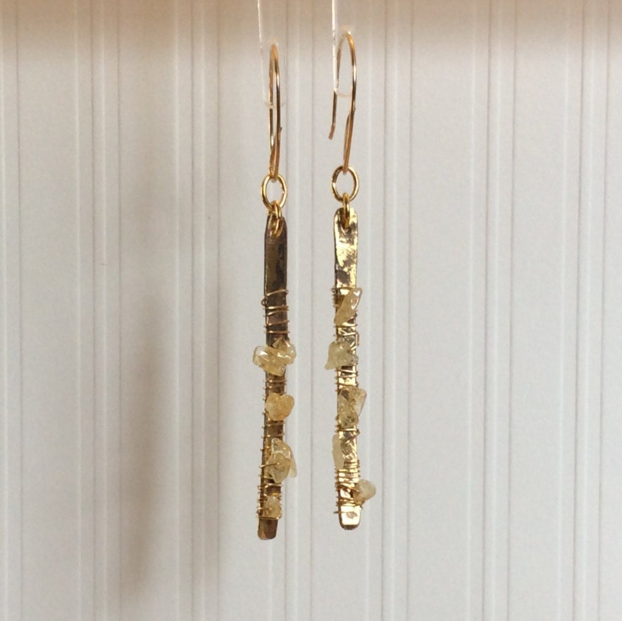 Brass dangle earrings 12k gold filled handmade earwires 12k