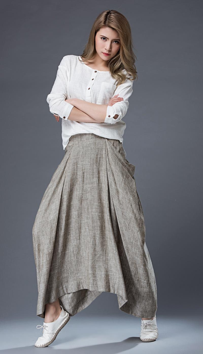 Maxi linen skirt women long skirt C871
