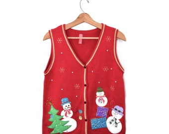 Ugly Christmas Vest Sweater Vest Christmas Sweater Snowmen Vest Ugly Christmas Vest Christmas Sweater Vest