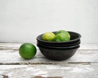Woven Wood Bowls (4). In Black-washed Wood